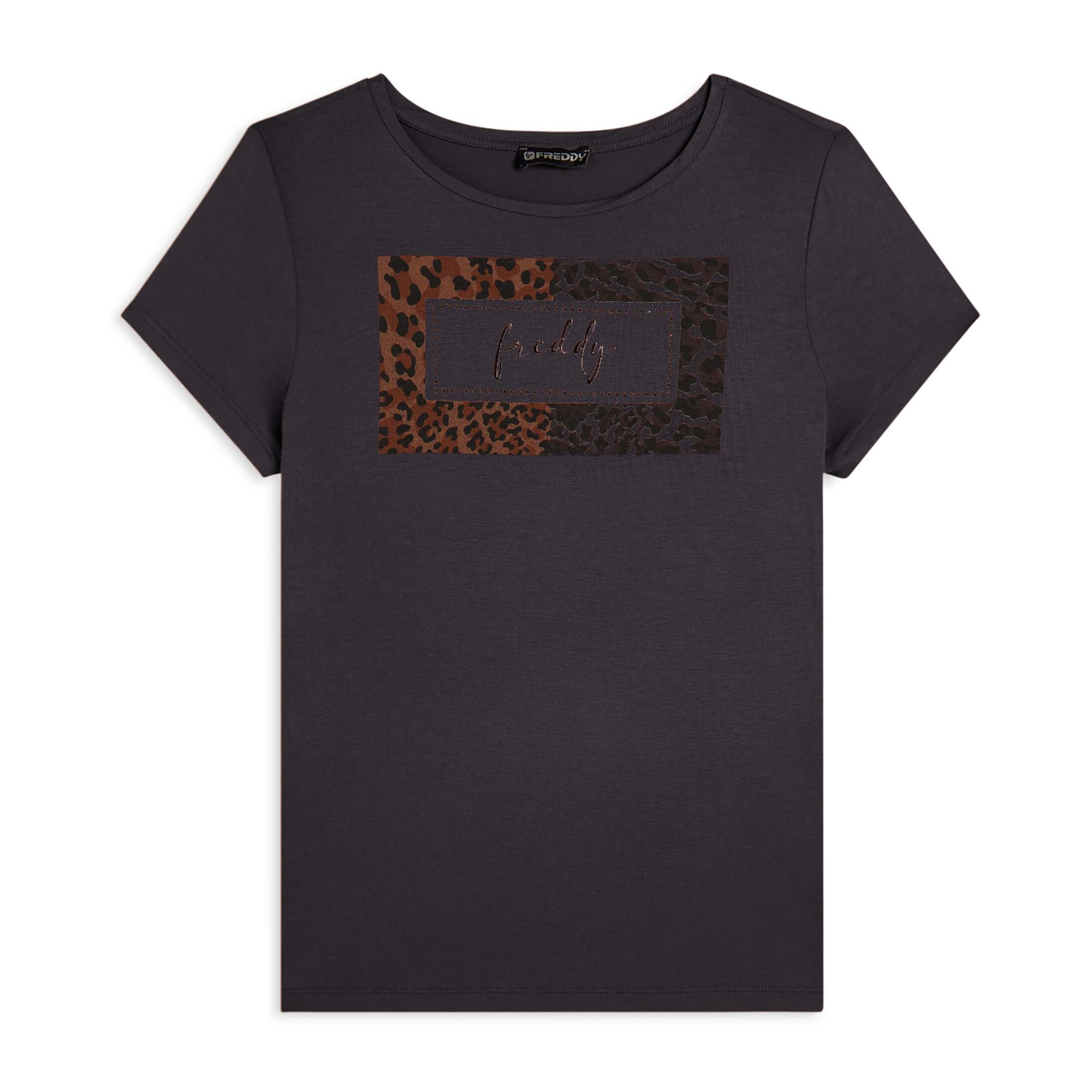 T-shirt donna stampa animalier e strass