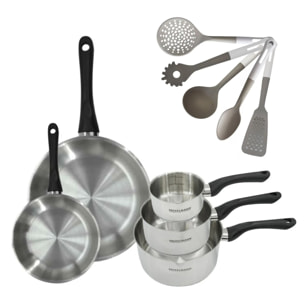 Lot de 2 Poêles et Casseroles 12/16/20 cm Fackelmann Geneva avec 5 ustensiles Vario