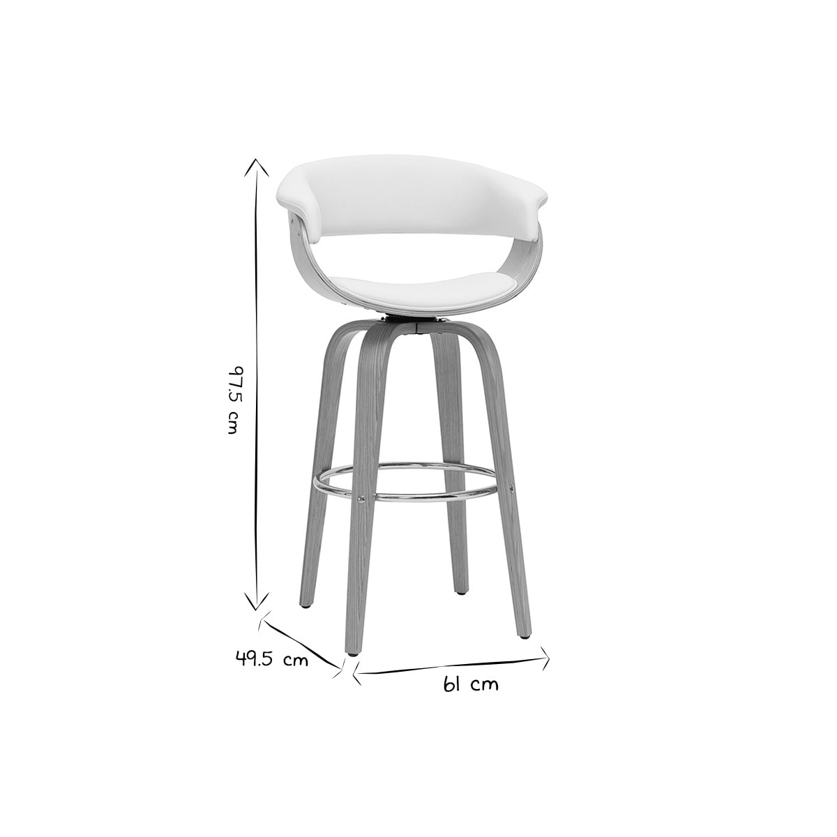 Tabouret de bar design pivotant blanc et bois clair H67 cm OKTAV