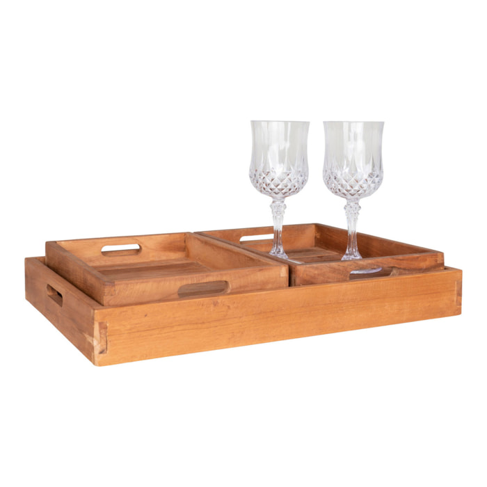 Set 3 vassoi in teak naturale Faro — misure graduate