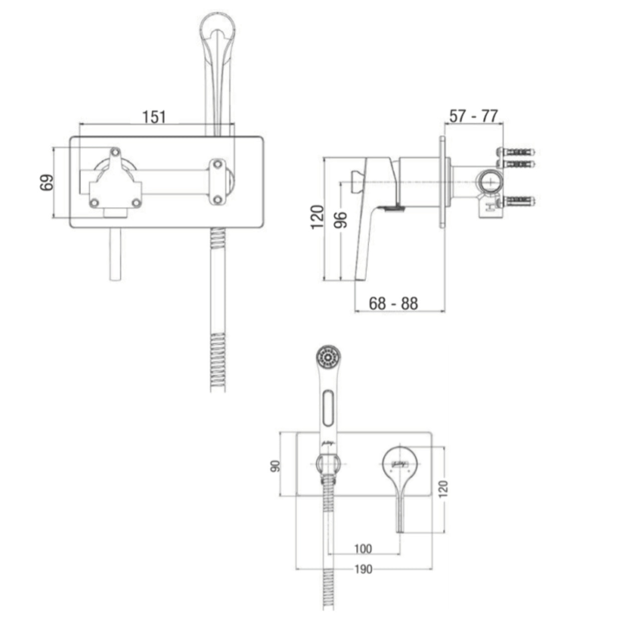 Douchette WC avec mitigeur encastré Elate + corps encastré