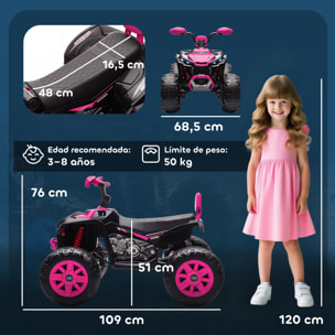 Quad Eléctrico para Niños 24V, Quad para Niños de 3-8 Años de 2 Plazas, con 2 Motores, Velocidad hasta 6,5â€¯km/h, Ruedas con Suspensión, Faros, Bocina, Música, USB, Rosa