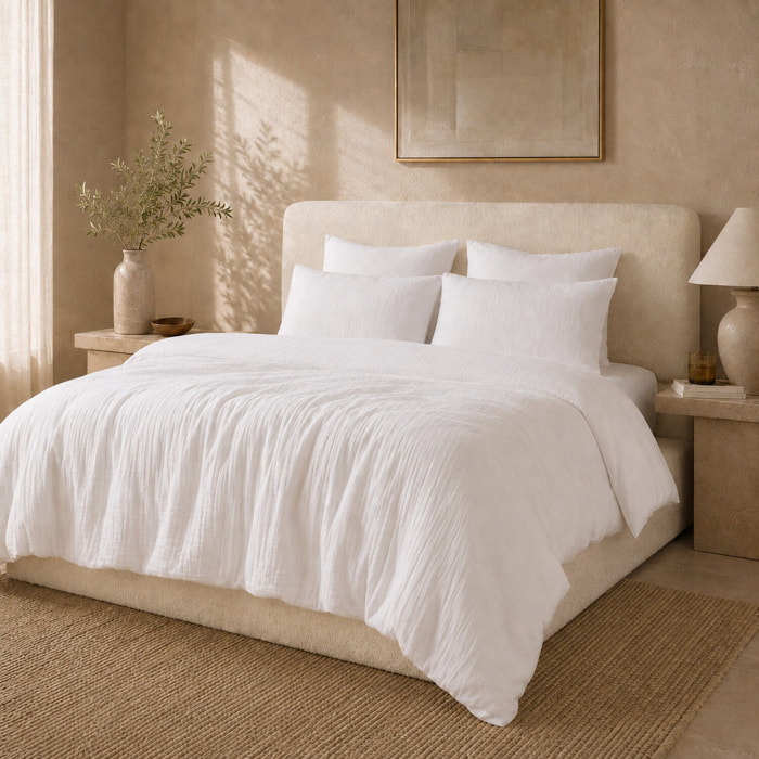 Parure housse de couette unie 100% gaze de coton - ava - blanc pur