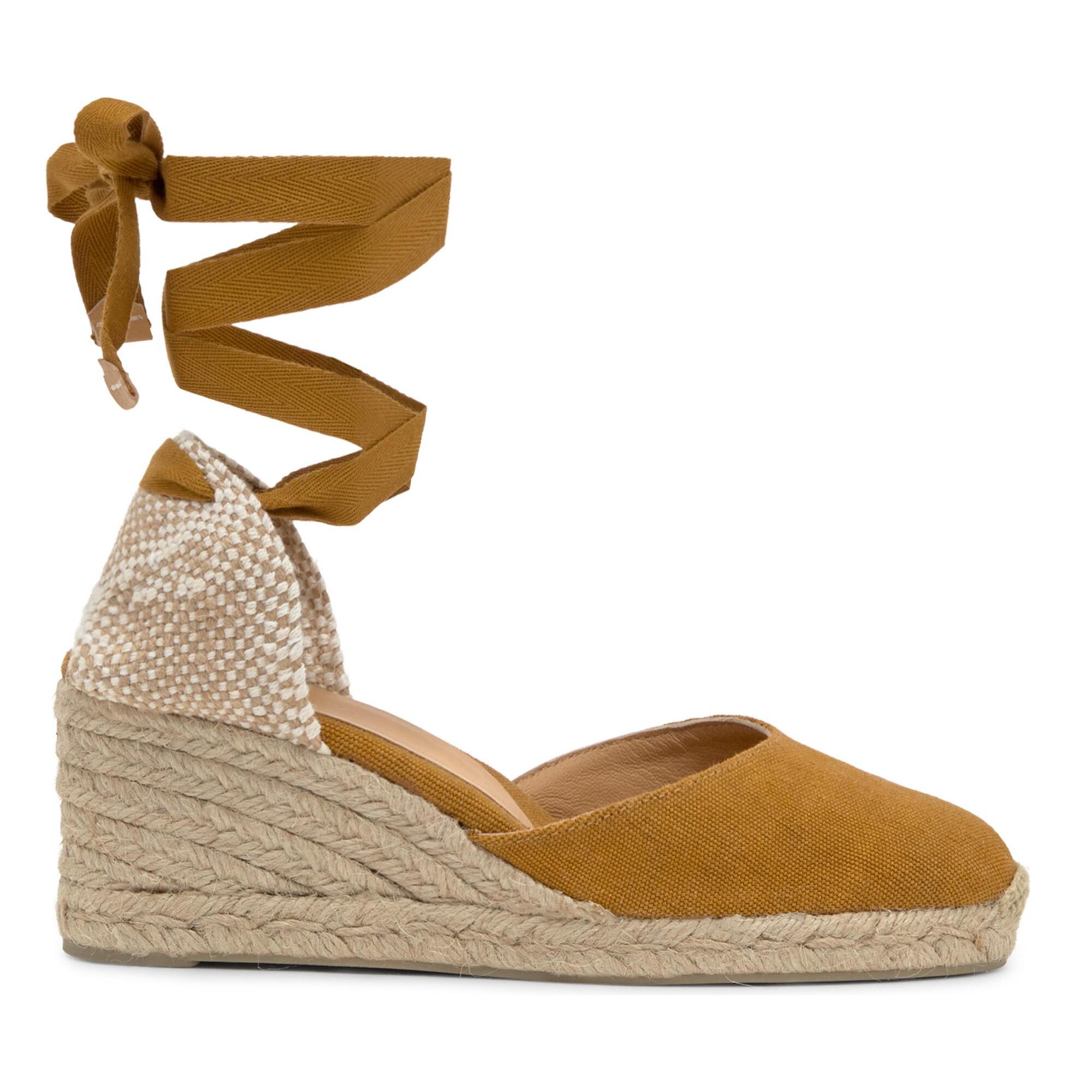 Alpargata de cuña Carina en algodón orgánico lavado con cierre de cintas