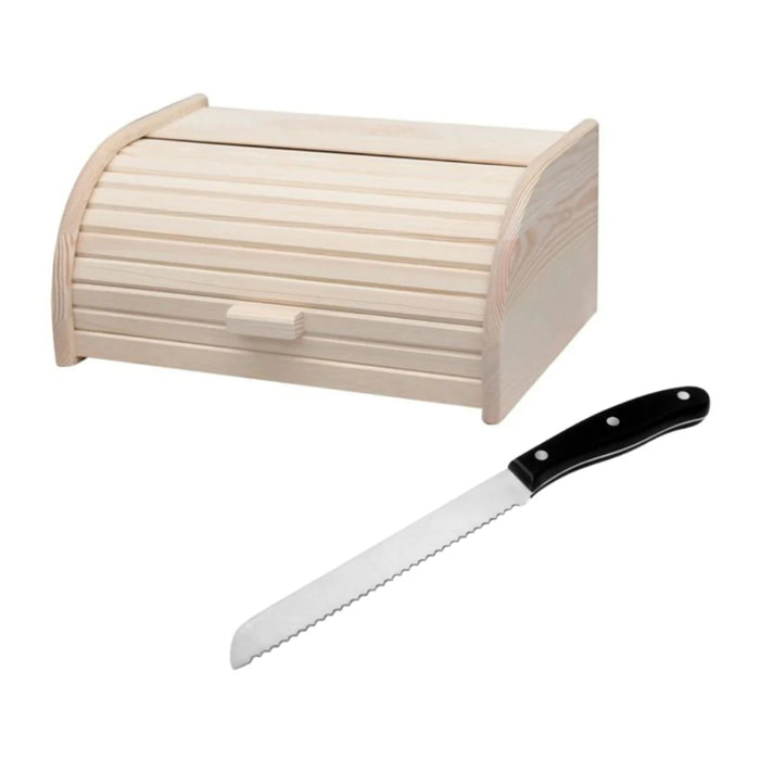 Set de 2 ustensiles pour le pain avec Huche à pain en bois et Couteau à pain Fackelmann Boissellerie