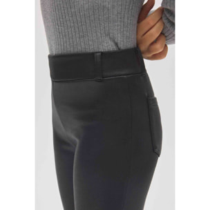 Pantaloni termici svasati neri effetto pelle da bambina