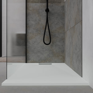 Receveur 140x90x3cm Extra-plat en Polybéton Blanc Mat Effet Pierre - Redécoupable - LIANA
