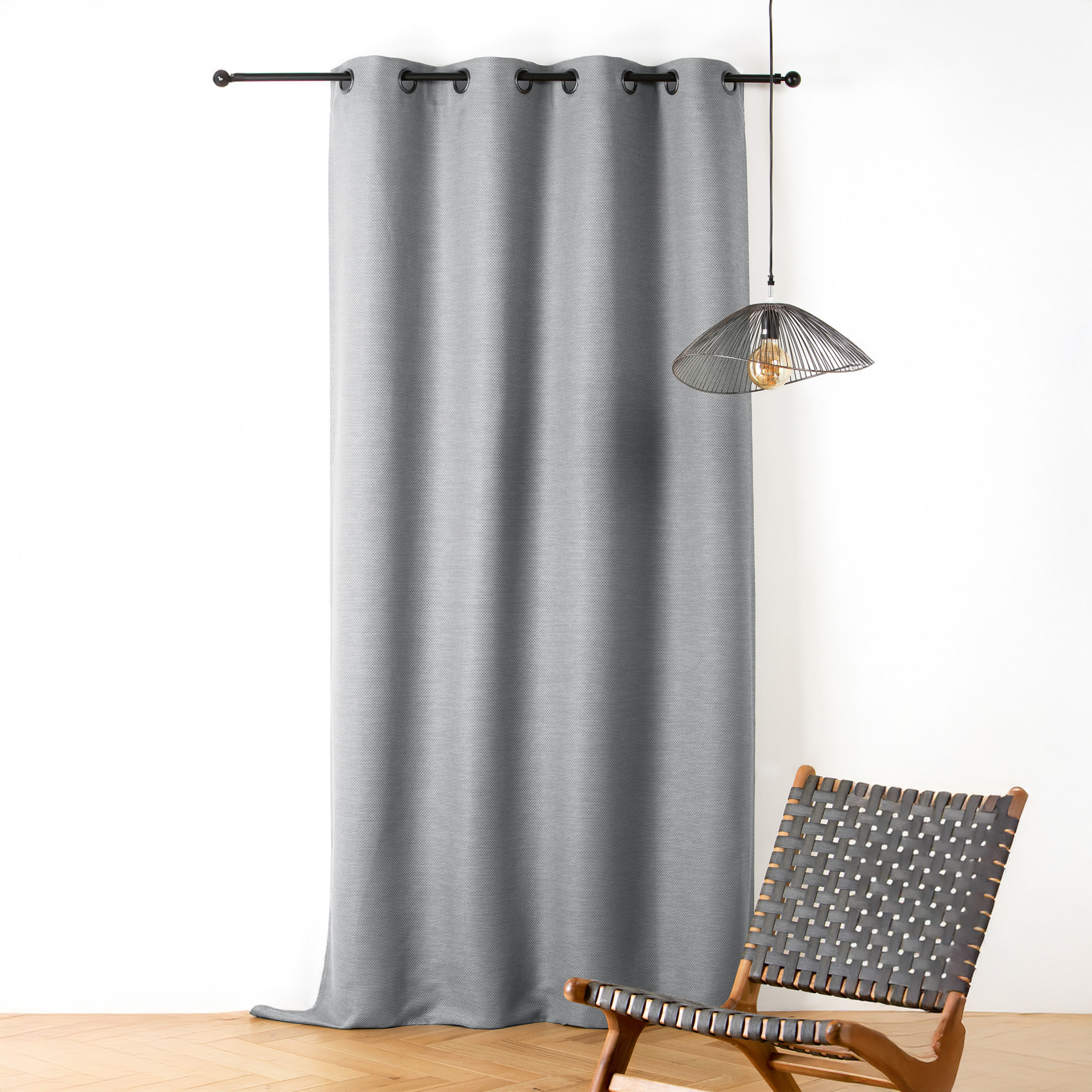 Rideau phonique coton et chanvre tressage naturel - Bleu