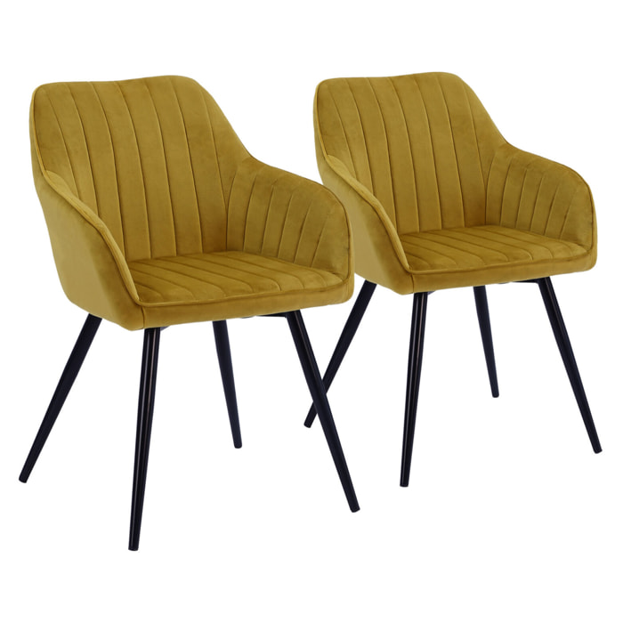 Lot de 2 chaises en velours BERTILLE moutarde