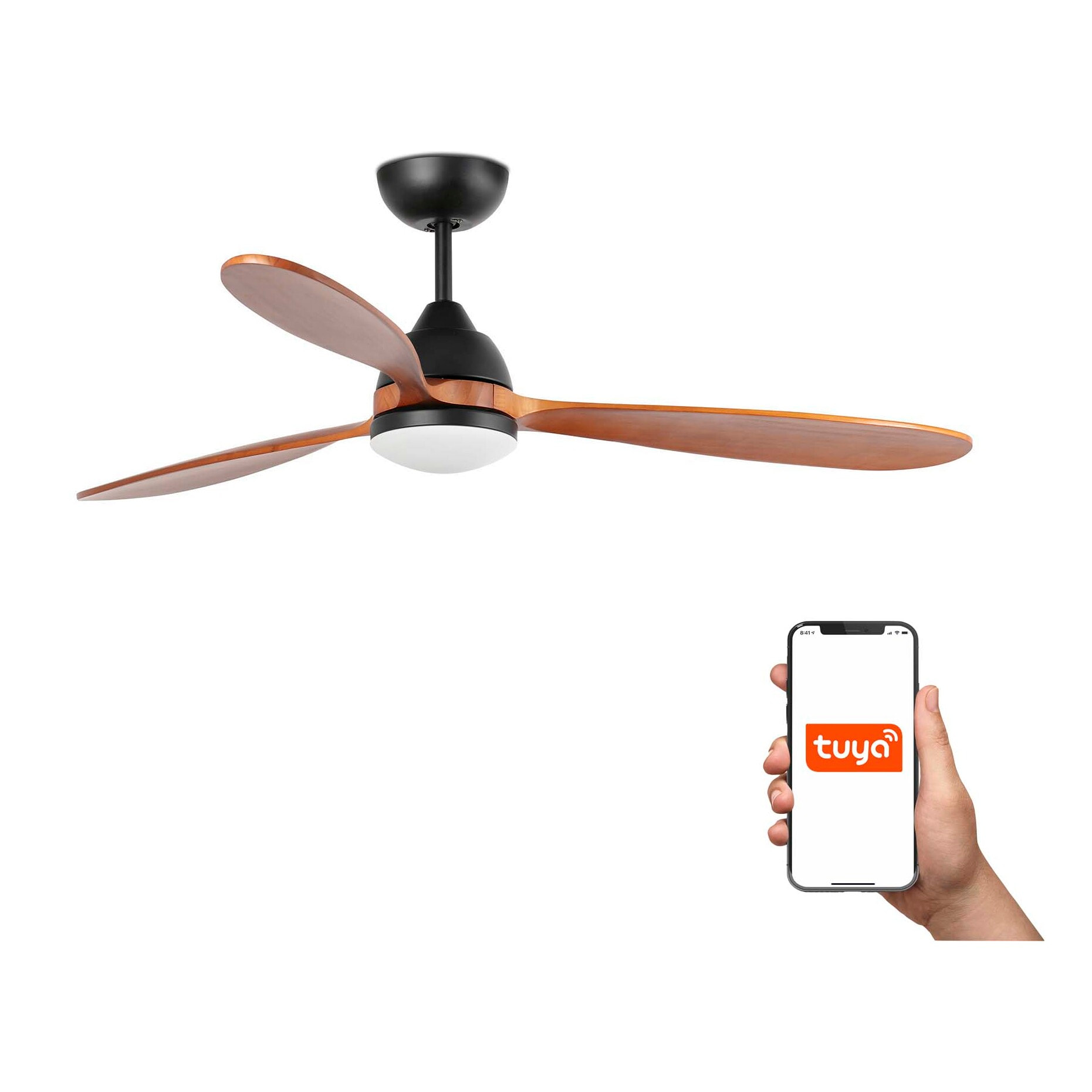 POROS L Ventilatore a soffitto nero/noce TUYA