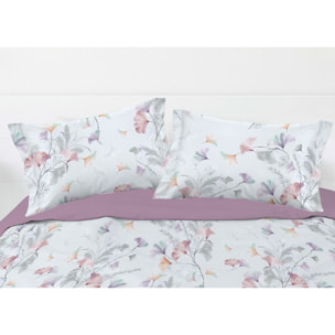 Parure Copripiumino Matrimoniale in Raso 60/60 Sacco e Federe con Fantasia Floreale Ginko Colors