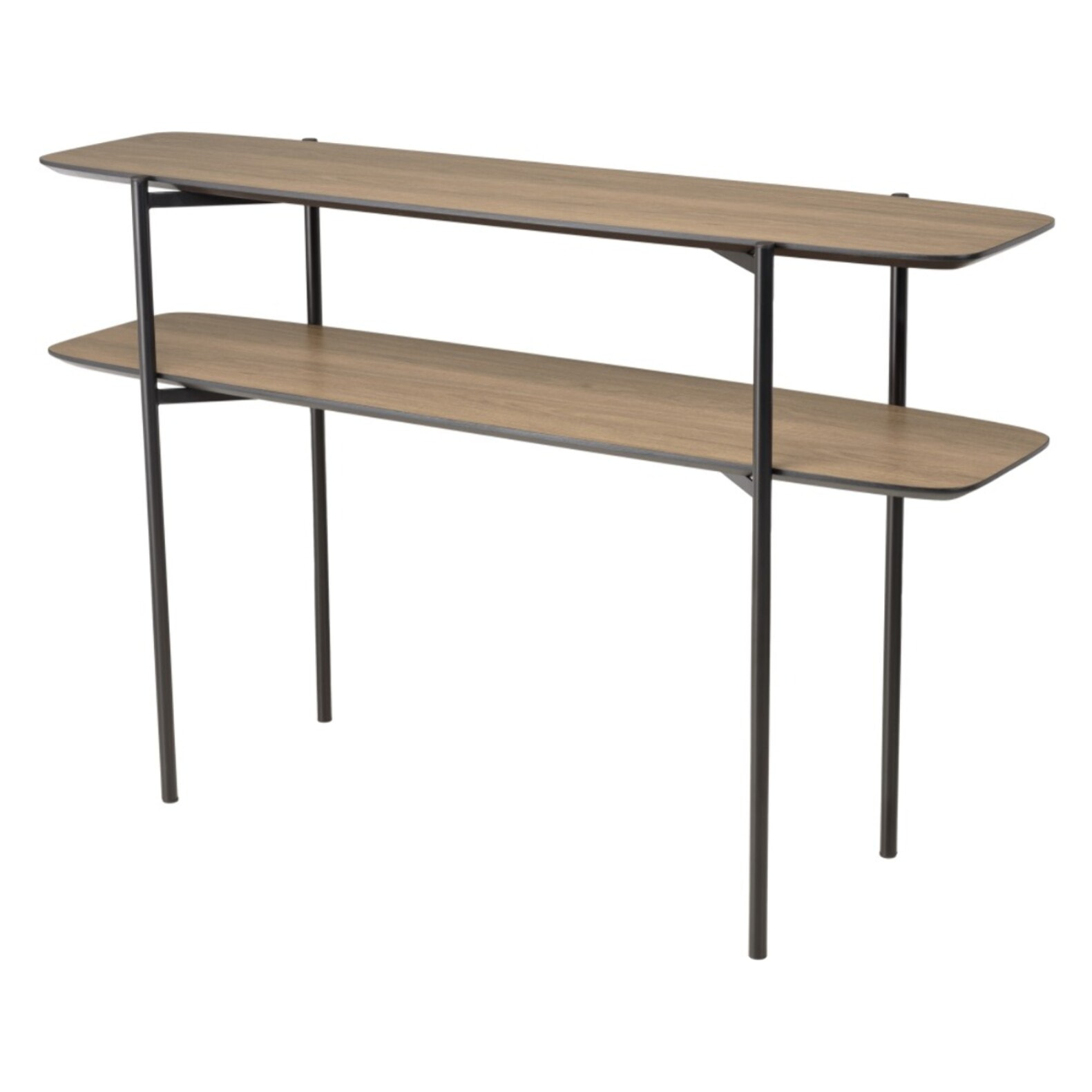 JULIA - Console double plateau 120x33cm couleur mocha pieds métal noir