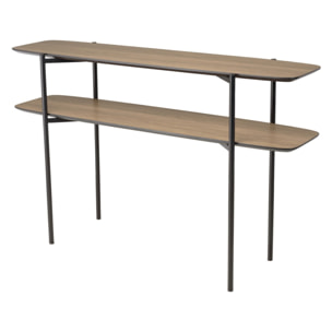 JULIA - Console double plateau 120x33cm couleur mocha pieds métal noir