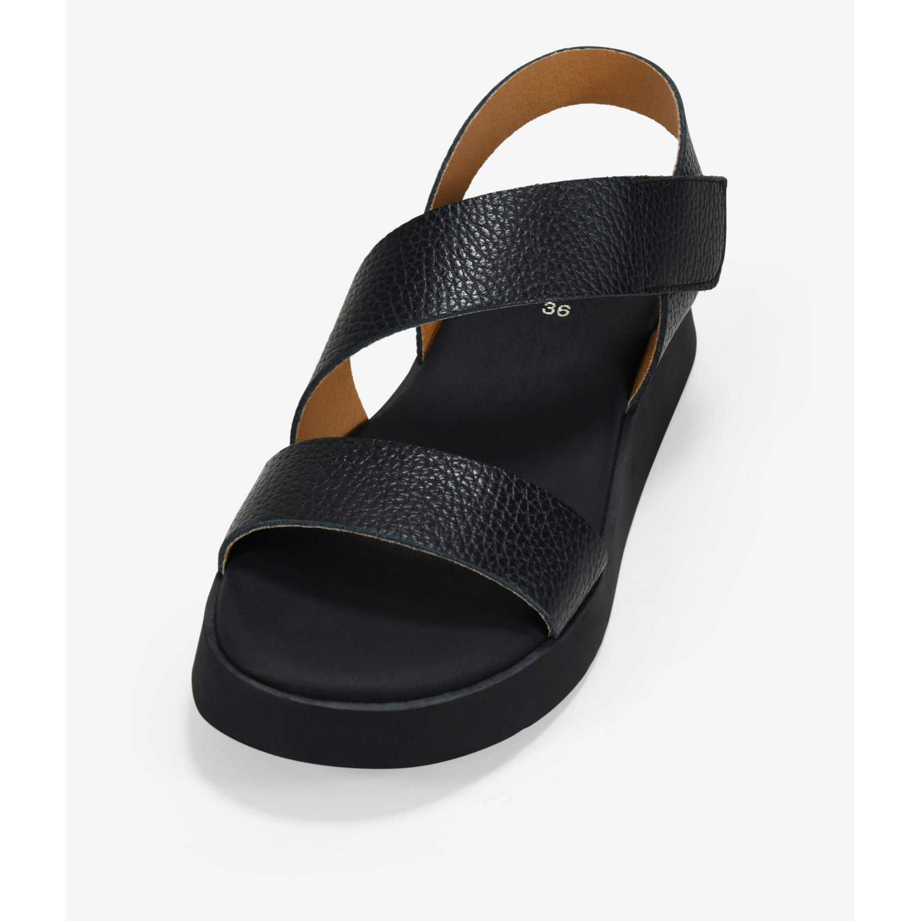 Sandalias de cuña negras en piel con cierre fácil