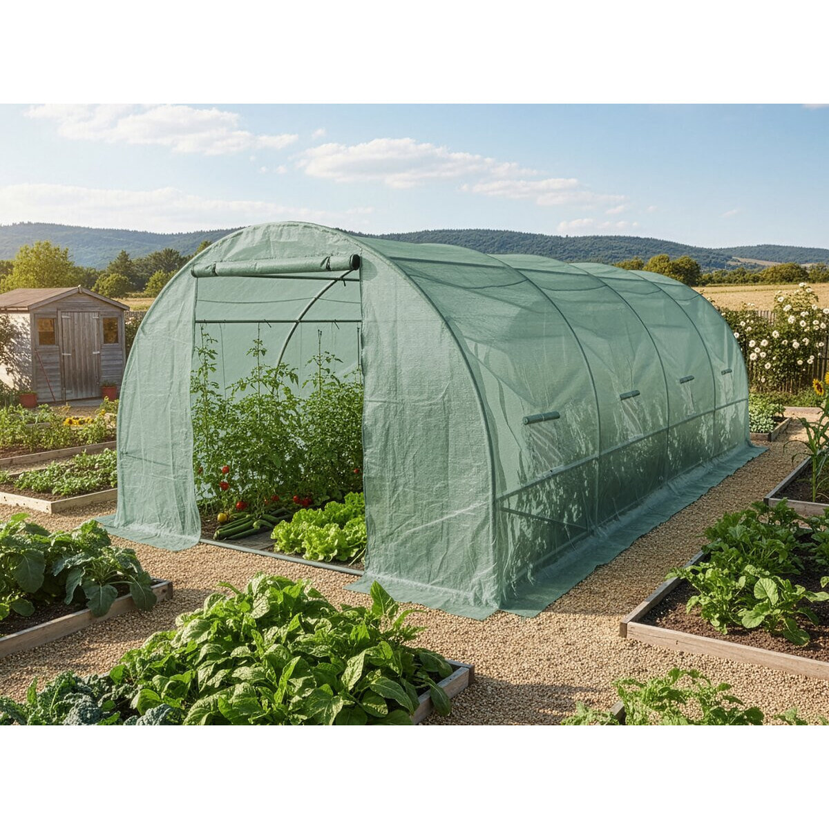 Bâche pour serre tunnel de jardin "Lys" - 18 m² - 130g - Vert