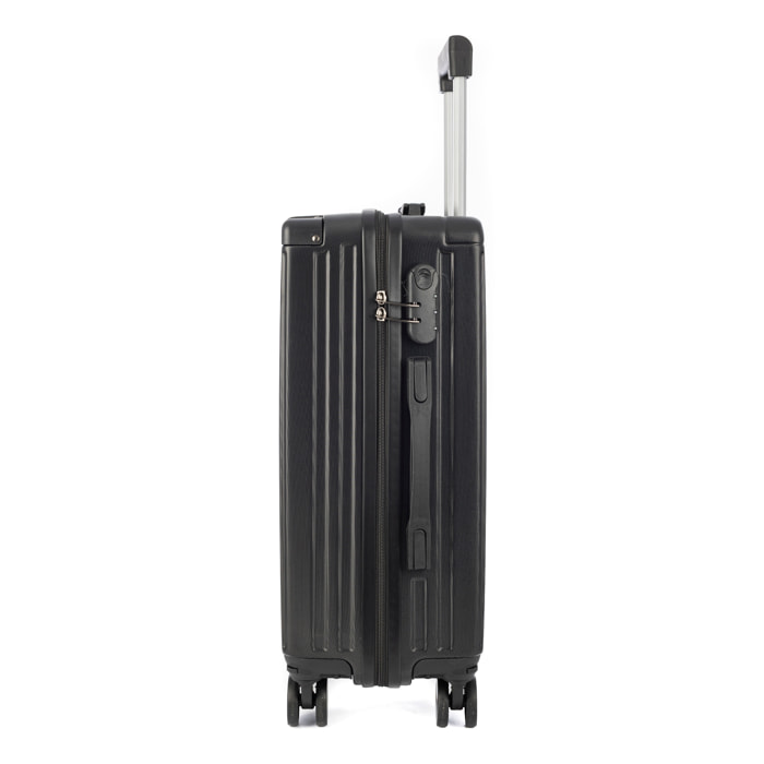 DAM Maleta de cabina Trolley en material ligero de ABS de alta resistencia con esquinas reforzadas. Cerradura numérica y 4 ruedas dobles extraíbles y giratorias 360°. 36,5x21,5x57,5 Cm. Color: Negro