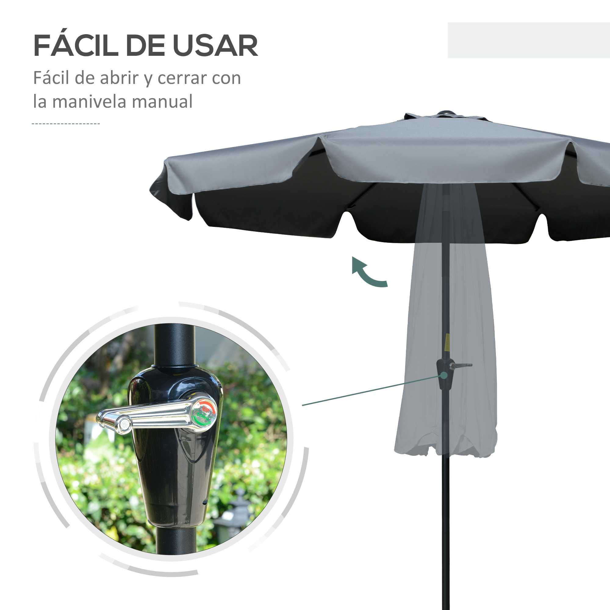 Sombrilla Terraza Exterior Ø266 cm Sombrilla de Jardín Inclinable con Protección UV50+ Poste de Aluminio y Manivela Parasol para Patio Terraza Gris Oscuro