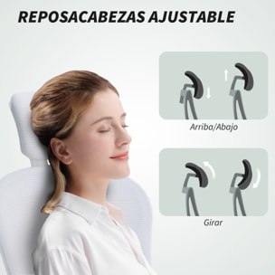 Silla de Oficina de Malla, Silla de Escritorio Giratoria con Función Basculante, Respaldo Alto, Reposacabezas Ajustable, Soporte Lumbar 4D, Brazo Abatible, Altura Ajustable, Blanco