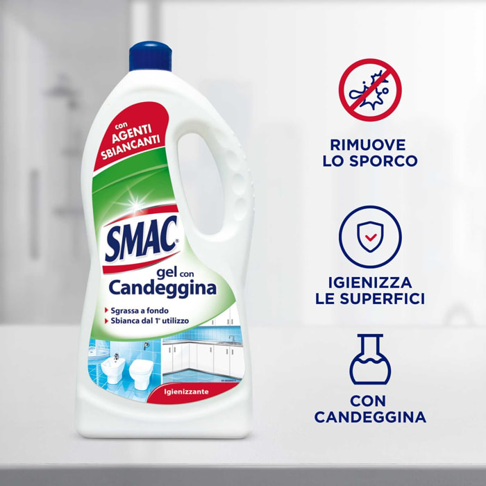 6x Smac Gel con Candeggina Igienizzante con Agenti Sbiancanti - 6 Flaconi da 850ml