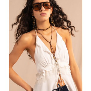 Collar multiposición de piel con cuentas de mujer