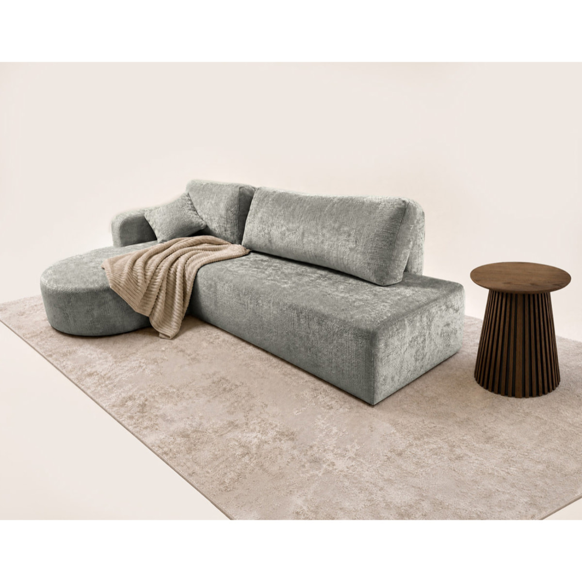 Miro - Canapé d'angle gauche 4 places convertible avec coffre en velours texturé - Gris