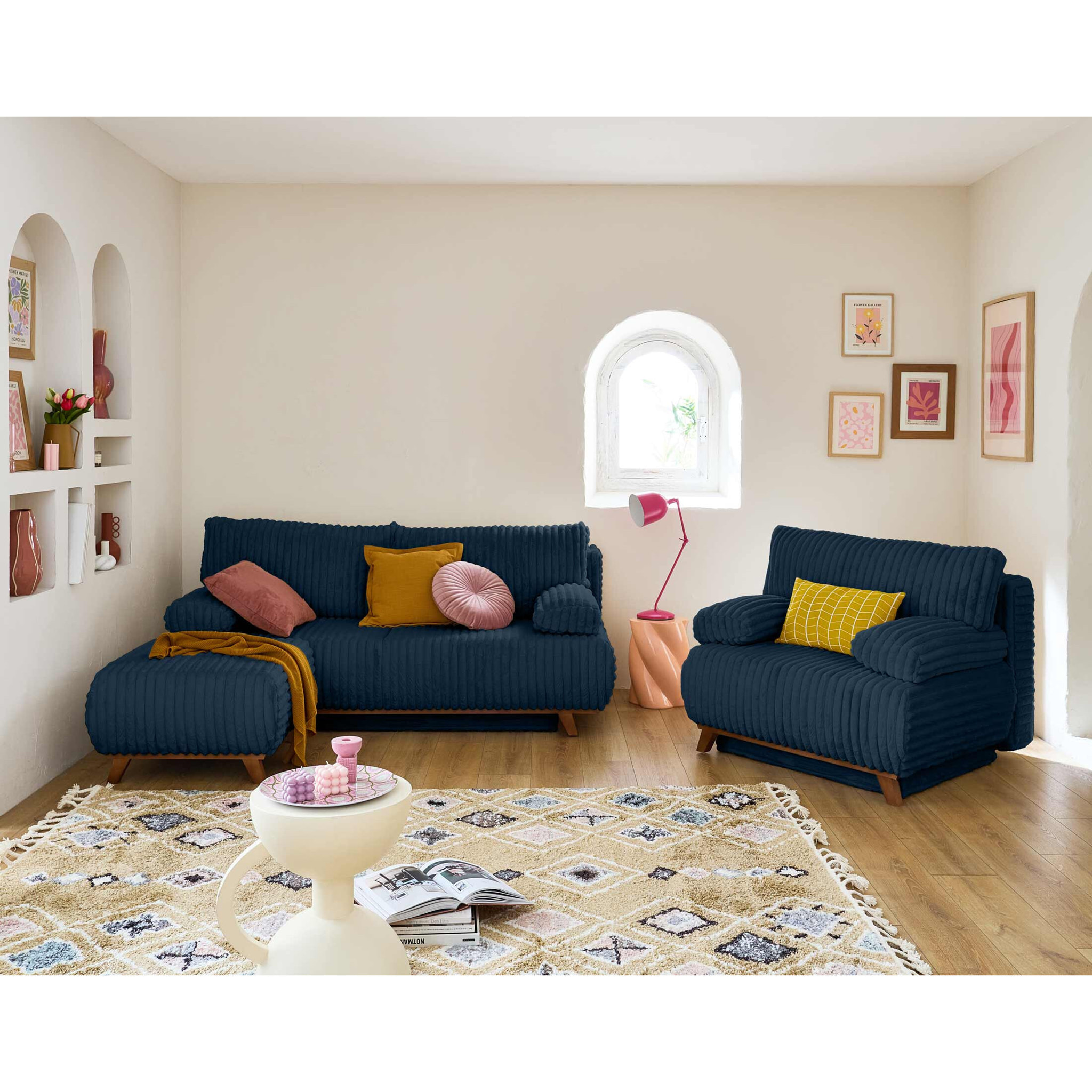 Cristal - pouf modulable - 65 cm - en fausse fourrure côtelée - Bleu