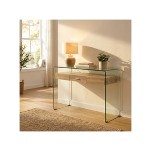 Console en verre trempé et caisson avec tiroirs en bois - GLASS