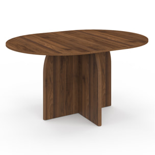 Table à manger ronde extensible Japandi effet noyer Ø110-150cm