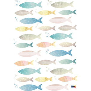 Stickers Muraux décoration adhésifs banc de poissons multicolores