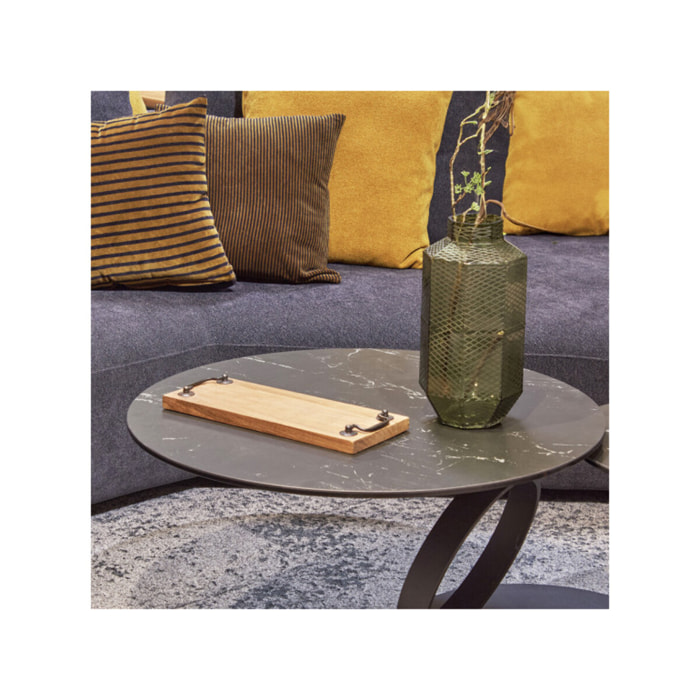 Plateau à apéro en bois de teck recyclé et métal, 38 cm - MORELIA