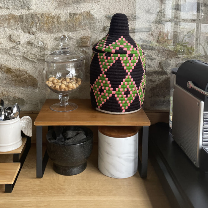 Etagère support de cuisine sur pied Design industriel Bambou & Acier ELIE Noir mat MSV