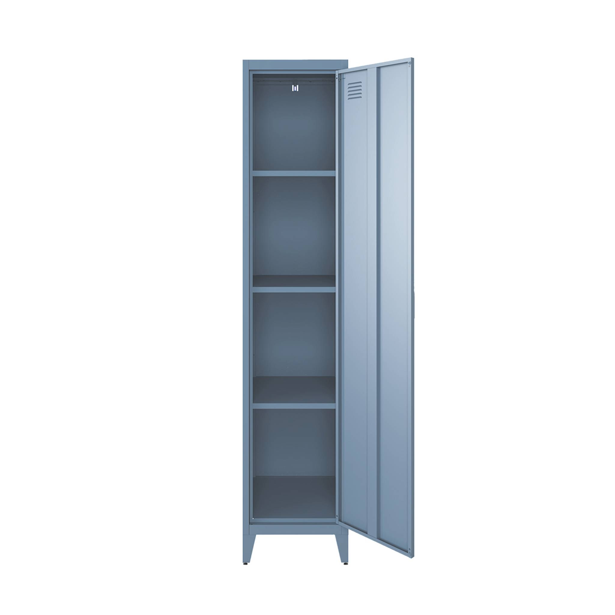 Armoire chambre enfant en acier bleu pétrole. 4 espaces de rangement. casier. L 38 x P 38 x H 180 cm