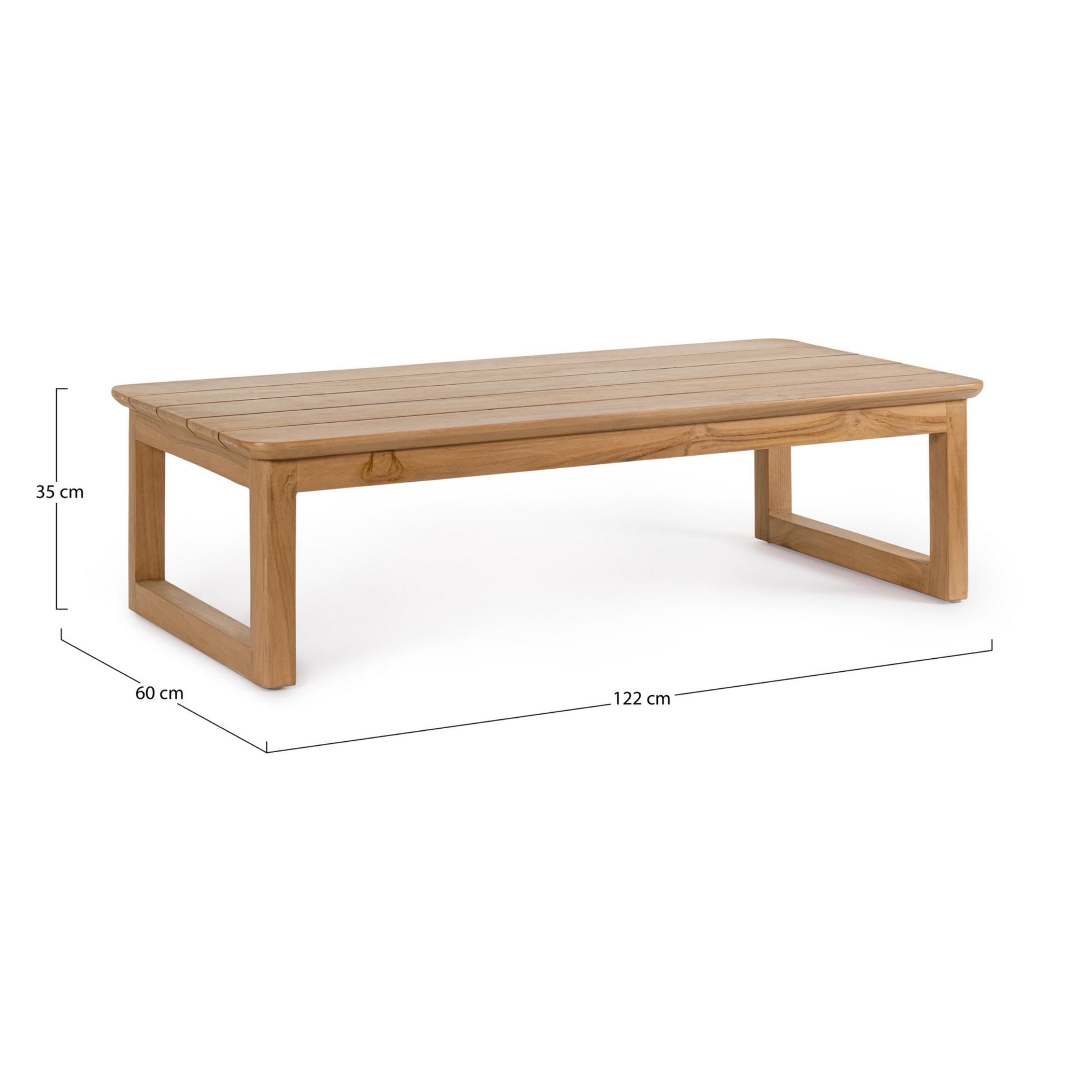 Tavolino basso rettangolare NOJA in legno teak, 122×60×35 cm