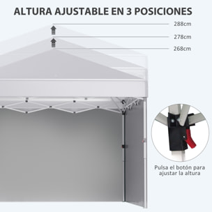 Carpa Plegable Pop-up Gazebo 3x3 m Cenador Plegable con 2 Paredes Laterales Anti-UV Altura Ajustable en 3 Niveles Sacos de Arena y Bolsa de Transporte con Ruedas para Camping Fiestas Blanco