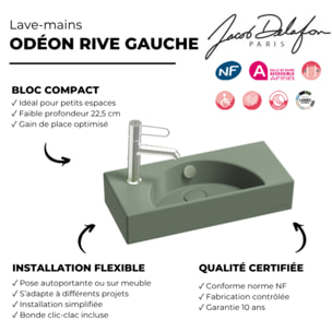 Lave-mains compact 50 cm Odéon Rive Gauche 1 trou de robinetterie à gauche Kaki satiné avec bonde
