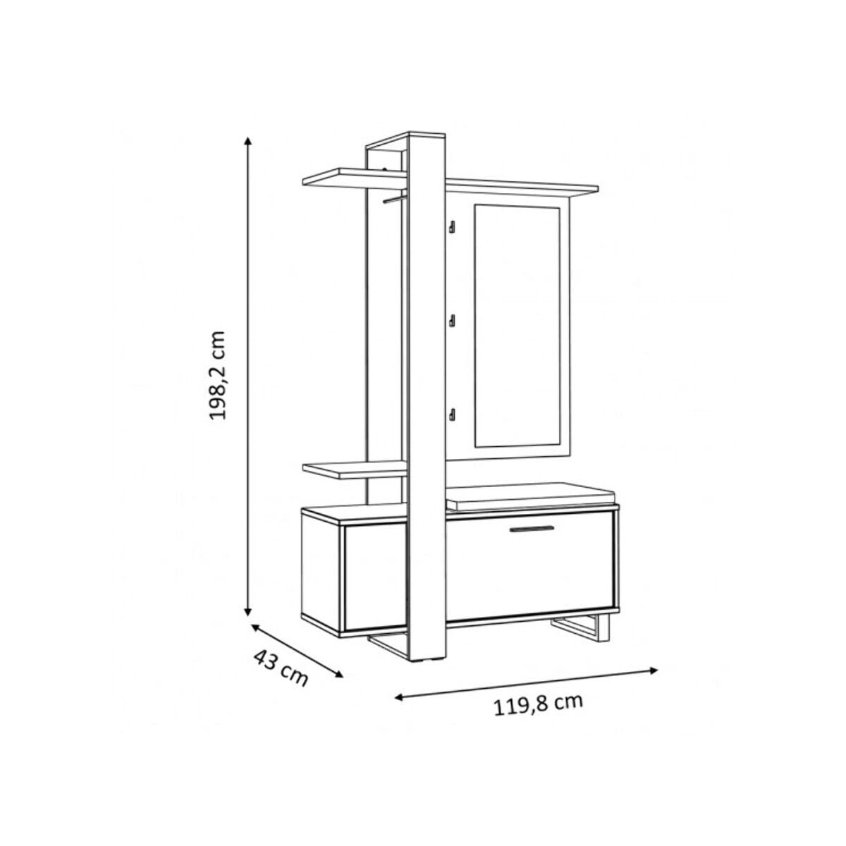 Vestiaire en bois effet chêne avec rangements, miroir et coussin - MARACAS