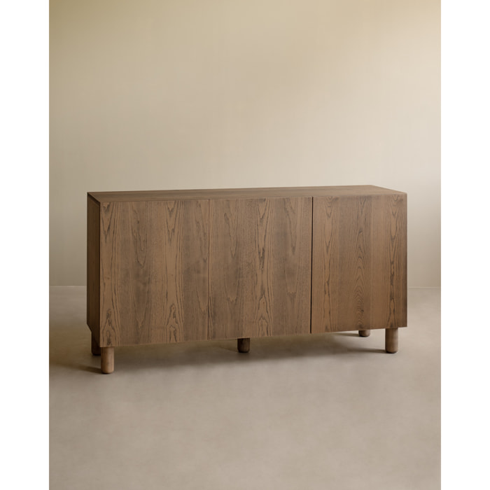 Buffet avec 3 portes en bois de placage de frêne naturel en teinte noisette de 160x40cm Hauteur: 85 Longueur: 160 Largeur: 40