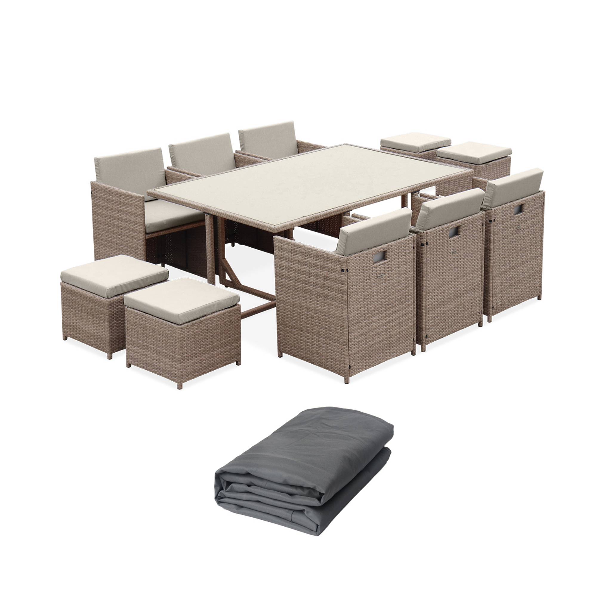 Table de jardin encastrable résine + Housse de protection gris foncé polyester