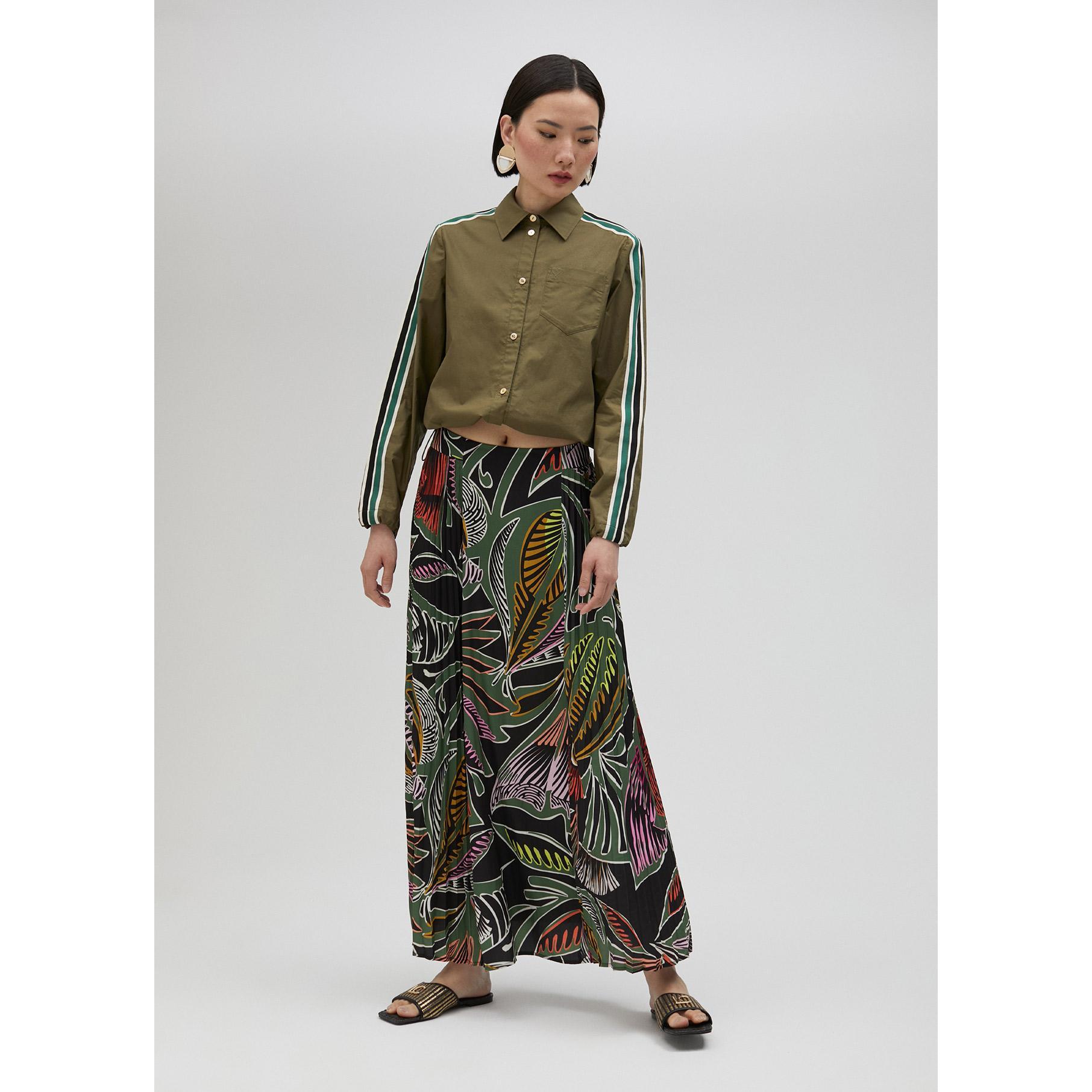 Gonna pieghettata con stampa tropicale