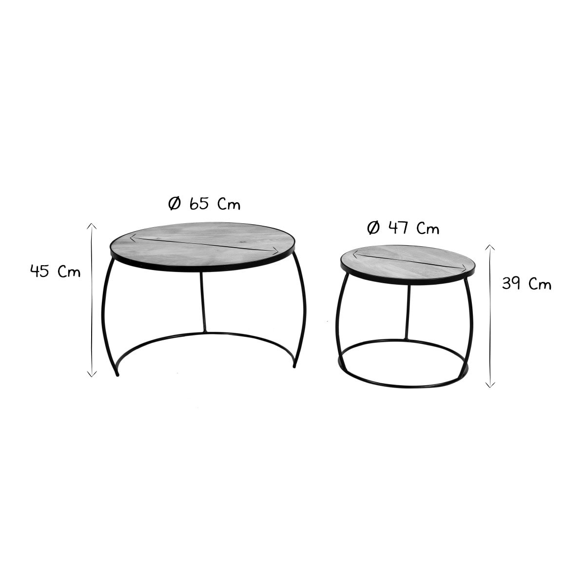 Tables basses gigognes rondes bois manguier massif (lot de 2) BARREL