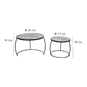 Tables basses gigognes rondes bois manguier massif (lot de 2) BARREL