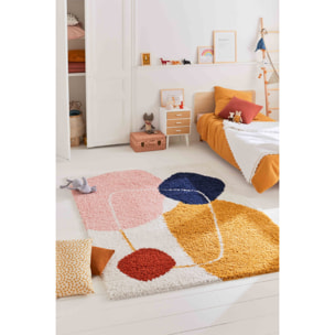 Aquarelle - tapis chambre d'enfant en laine artificielle à motif géométrique multicolore