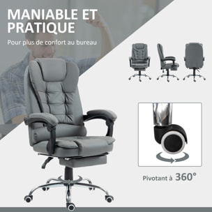 Fauteuil de bureau fauteuil manager grand confort réglable dossier inclinable repose-pied revêtement synthétique gris