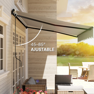 Toldo Manual Retráctil 360x220 cm Toldo para Balcón con Manivela de Aluminio 3 Brazos y Protección UV30+ Toldo Enrollable de Exterior para Jardín Terraza Ventanas Crema