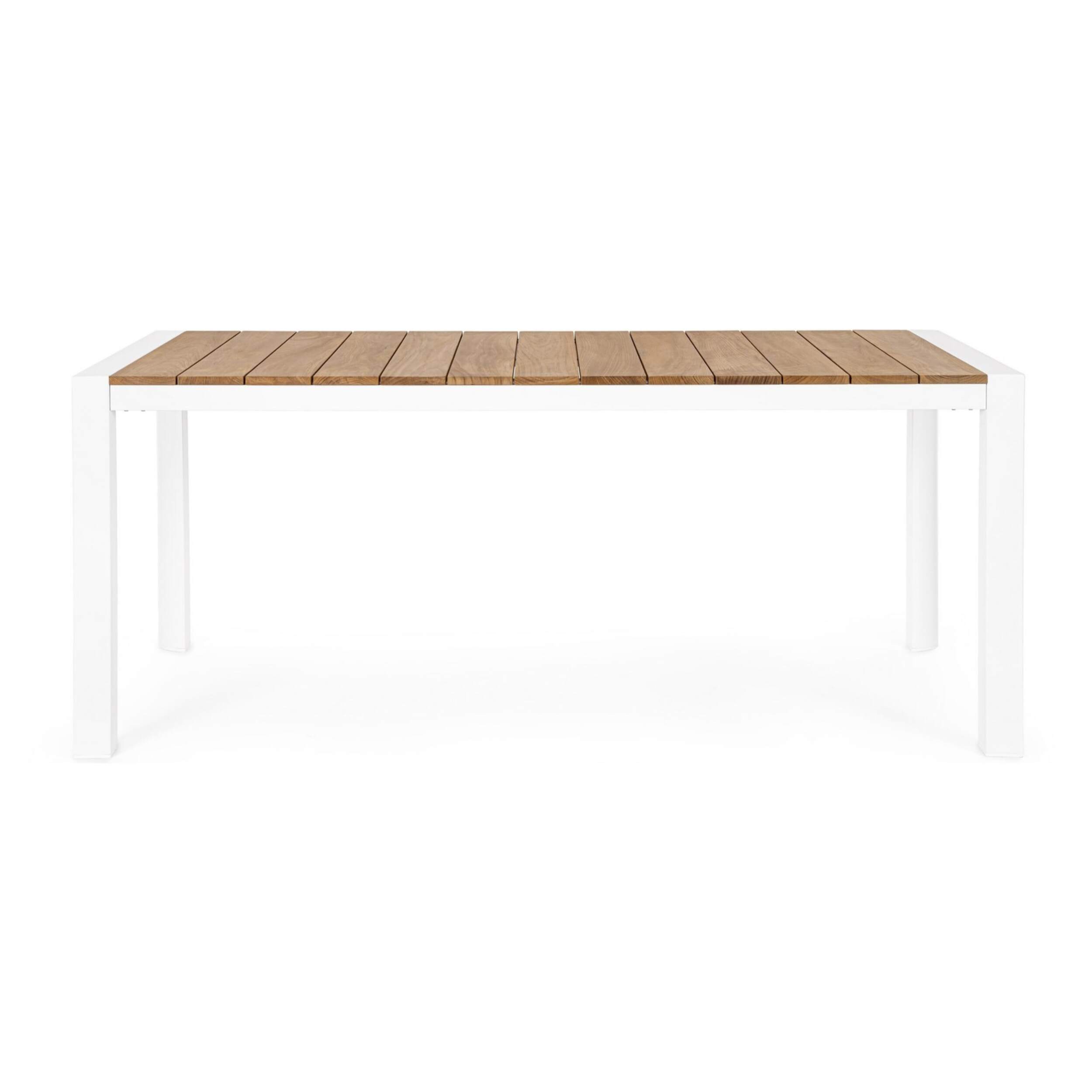 Tavolo da giardino CAMERON con piano in teak e struttura in alluminio bianco, 180×90 cm