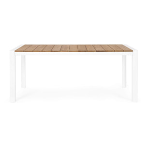 Tavolo da giardino CAMERON con piano in teak e struttura in alluminio bianco, 180×90 cm