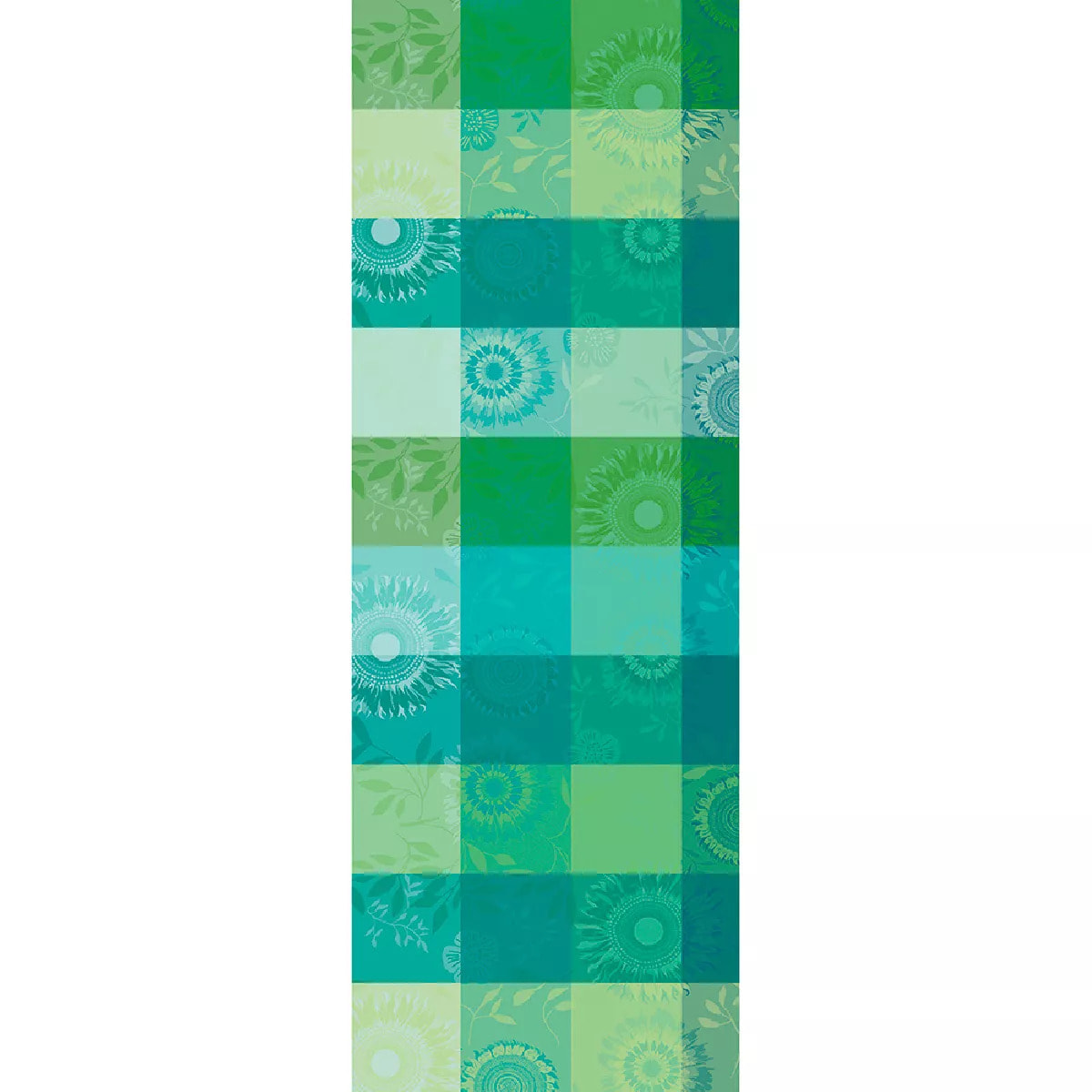 Chemin de table pur coton motif jacquard vert Mille tournesols chlorophylle
