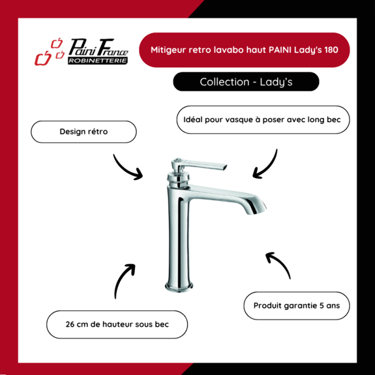 PAINI Mitigeur retro lavabo haut Lady's 180 Chromé