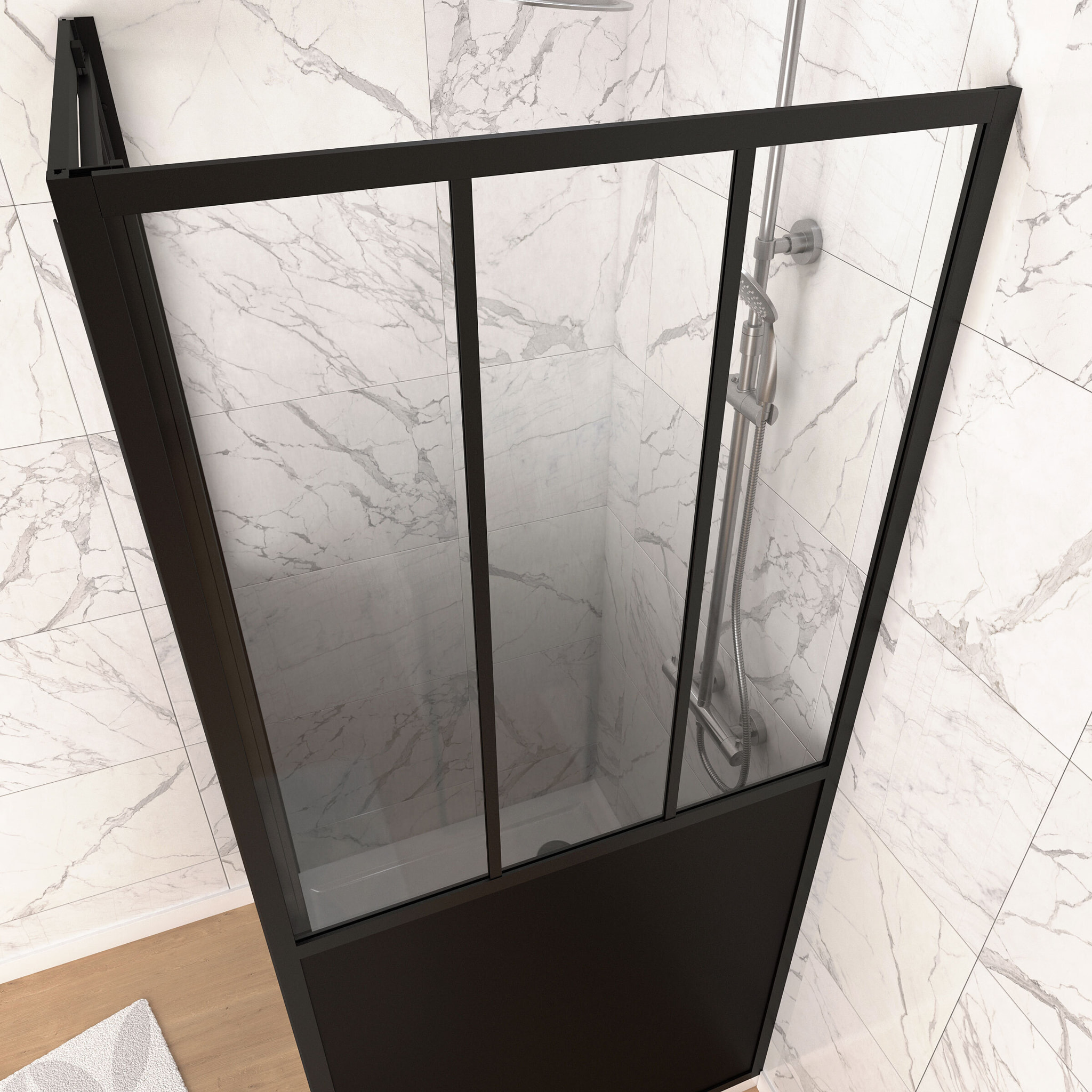 Paroi de retour type atelier 80x200cm pour paroi de douche - PROFILE NOIR MAT - WORKSHOP SIDE 80