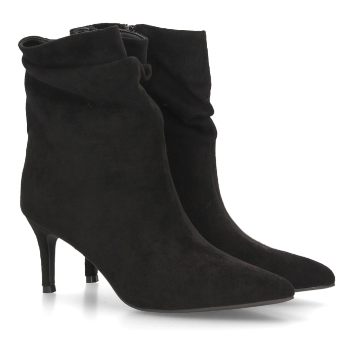 Botines de tacón fino con caña arrugada para mujer